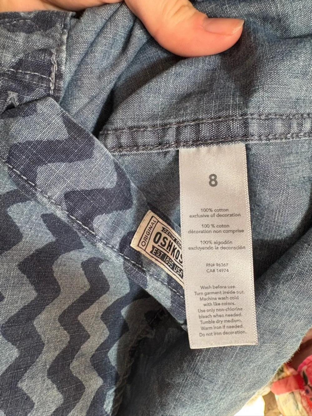OshKosh B'gosh Blue Chambray 100% Cotton Chevron Button-Up Jacket - Picture 3 of 3
